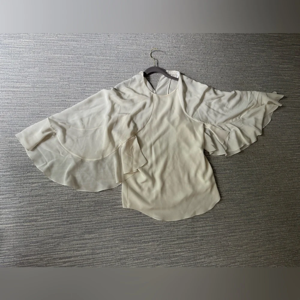 Chloe Elegant 100% Silk Cream Cape Sleeve Blouse - Picture 3 of 9